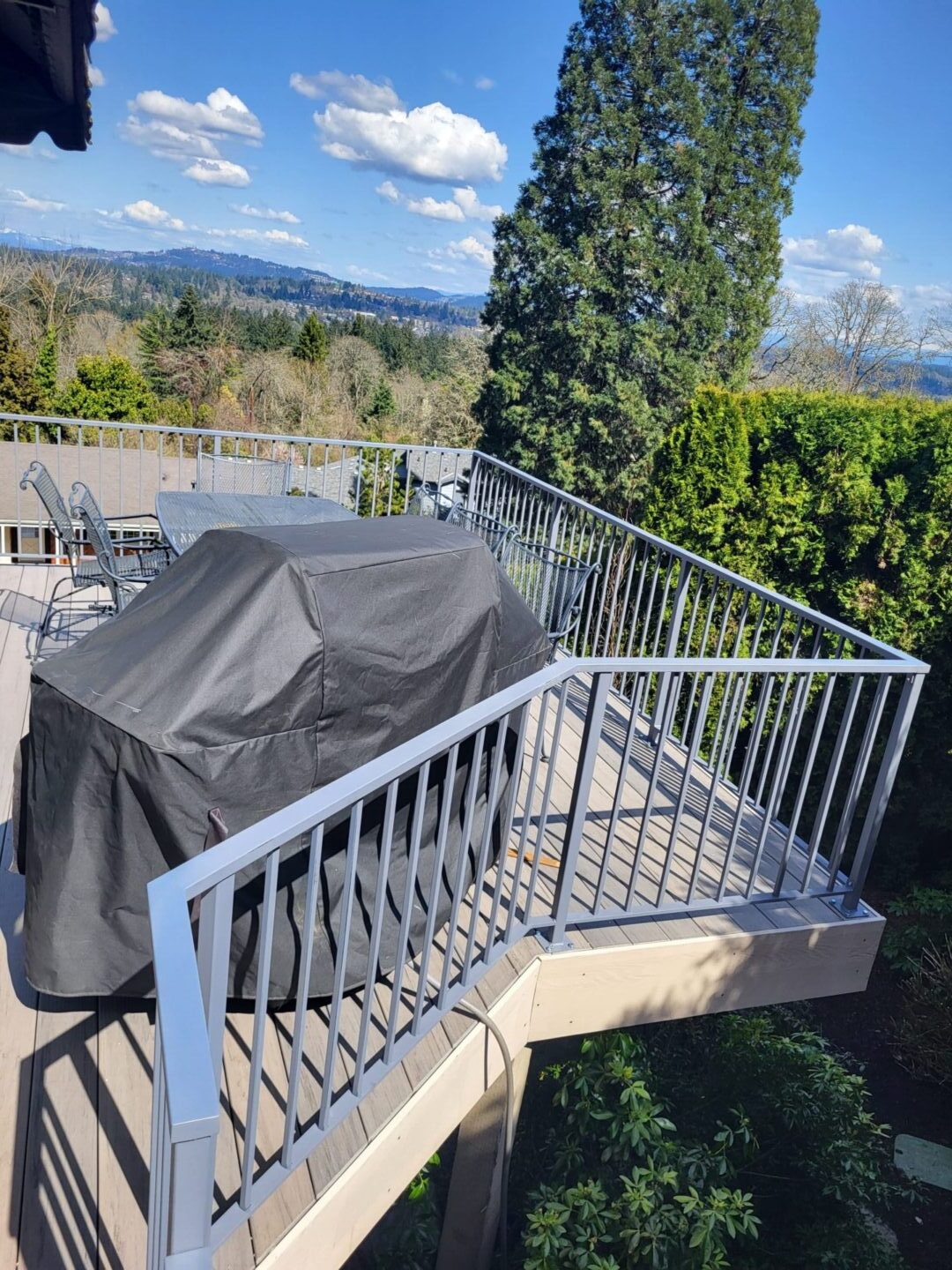 A grill cover on top of an outdoor patio.